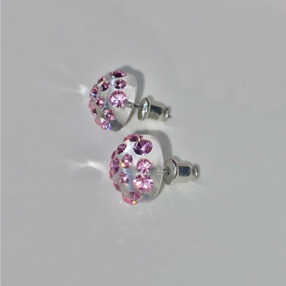 Acrylic stud earrings for women, Transparent lucite, pink crystal stones, new - Picture 4 of 11
